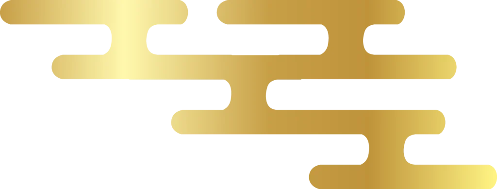 ゴールドとイエローのグラデーションと、重なり合う長方形と曲線のフォルムが特徴の抽象的なイメージ。.